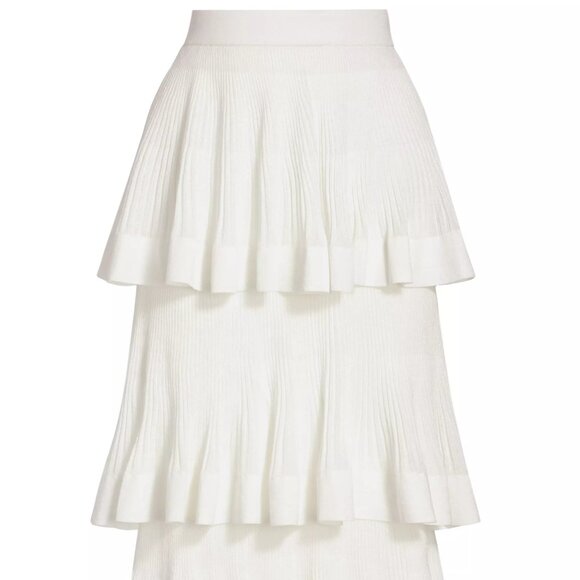 Zimmermann Cotton-Blend Rib-Knit Tiered Midi-Skirt Cream Size 2 (6-8) - Picture 8 of 14